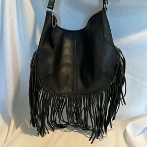 Vintage boho black leather purse!